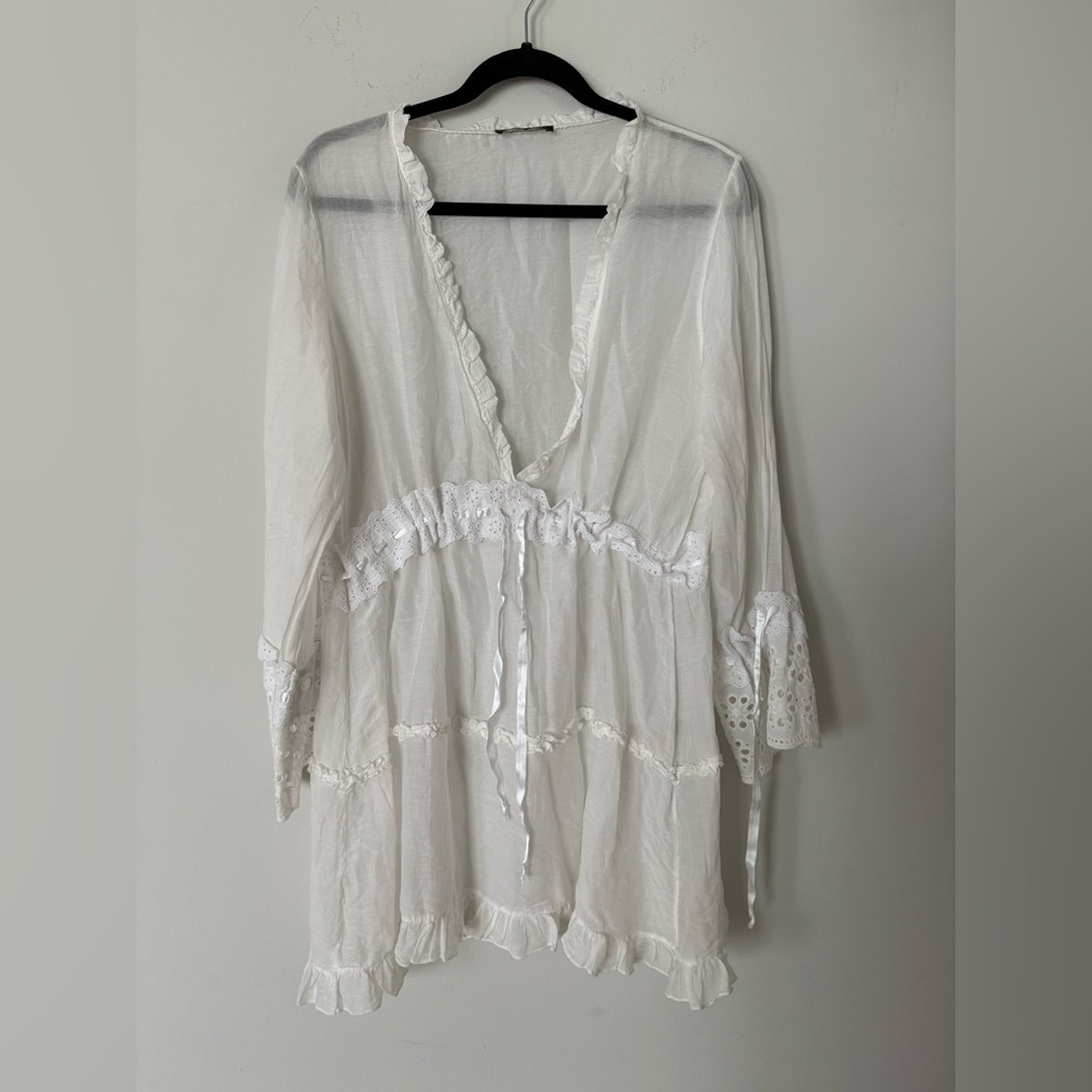 Vintage Y2K Romantic Feminine Ruffle Silk Blend Swim Cover Up or Nightie